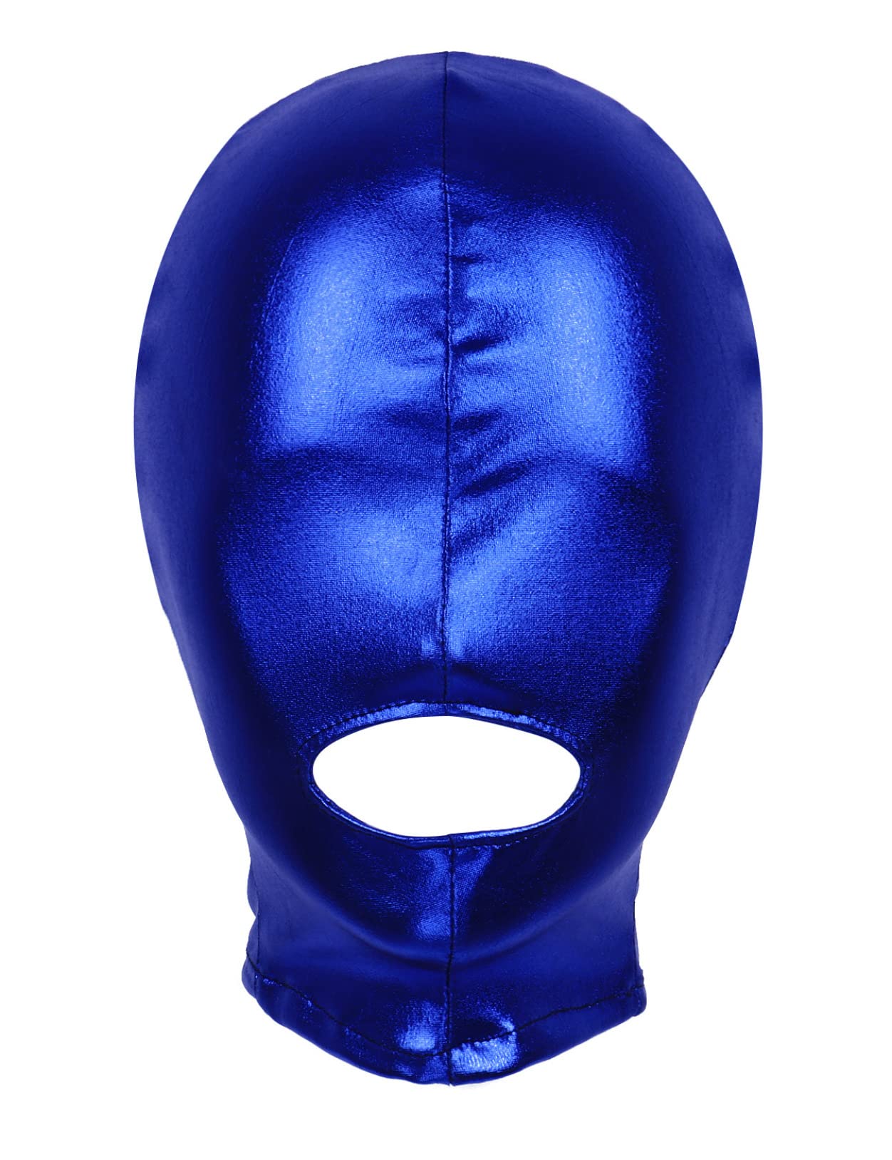inlzdz Unisex Mens Womens Metallic Open Mouth Headgear Halloween Fancy Shiny Face Mask Costume Wet Look Role Play Cosplay Blue OneSize