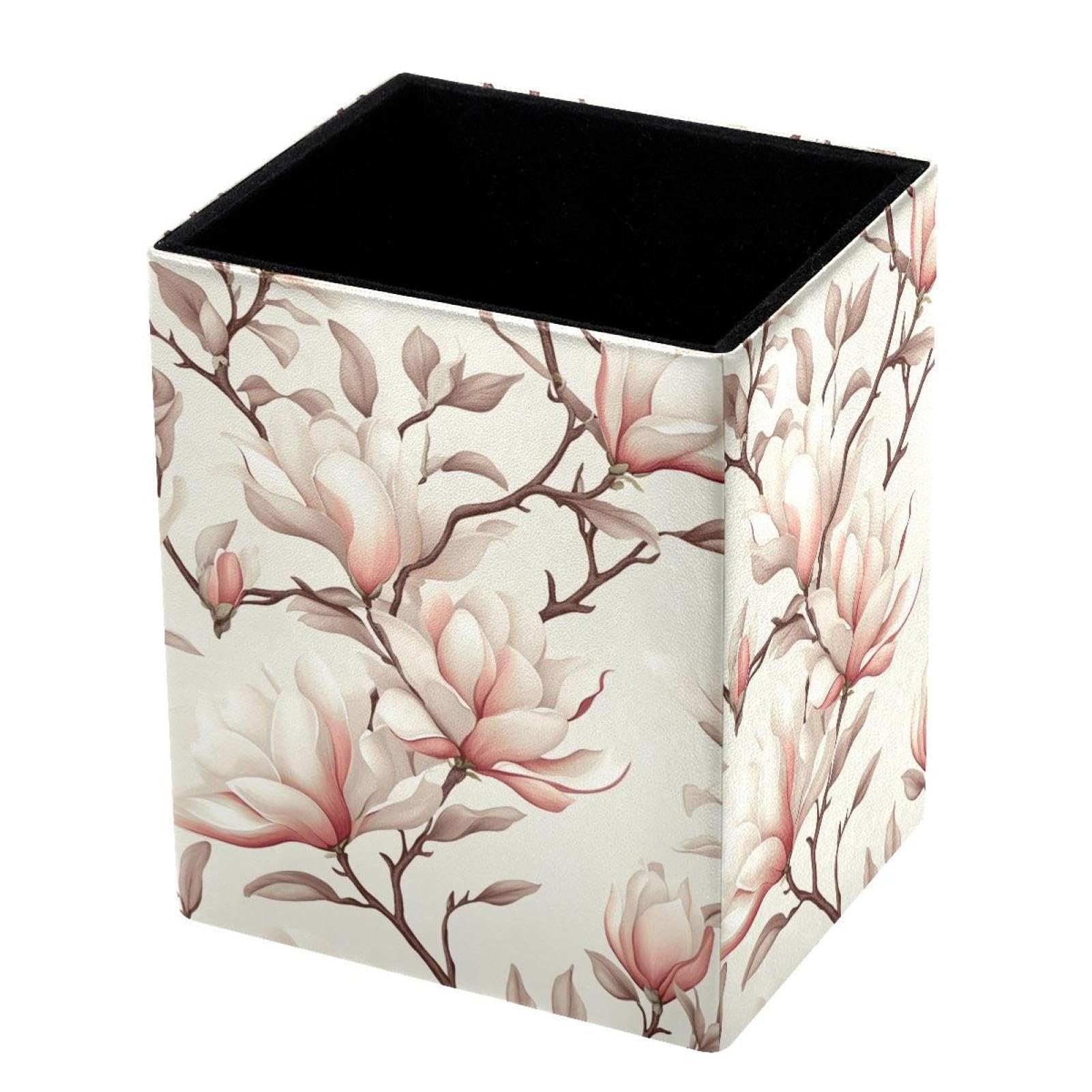 VAPOKF Pencil Holders for Desk, Magnolia Printed Pen Holders Pen Pot Makeup Brushes Storage Desktop Stationery Supplies Organiser for Home Office