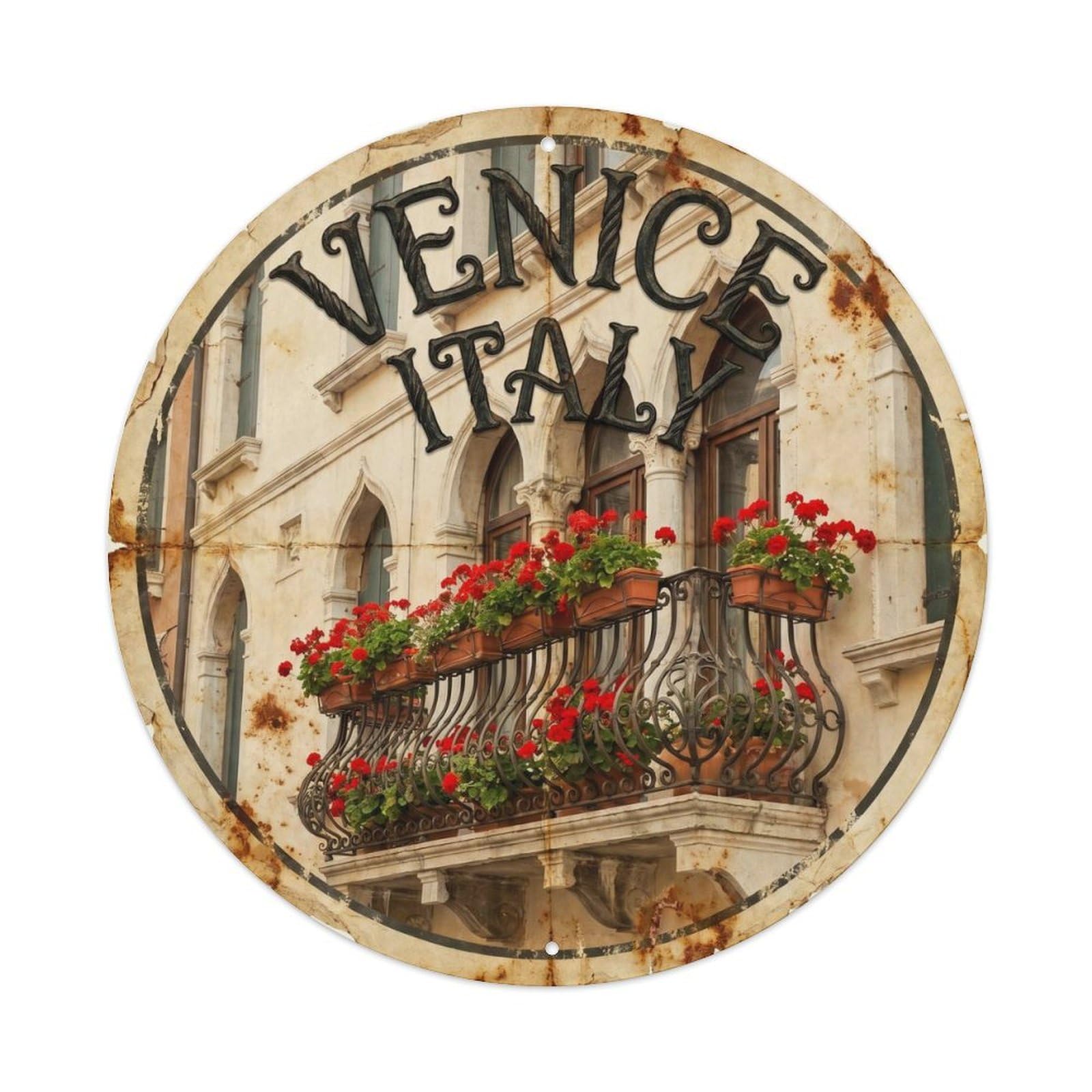 European Venice Palace Piazza Travel Historic Heritage Classic Metal Tin Sign Plaque Wall Decor for Cafe, Man Cave, Club Bar, Office, Home Garden Round Metal Poster 8x8Inch