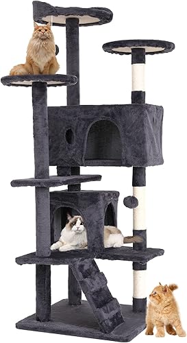 Árbol para gatos de interior, torre para gatos de varios niveles con postes rascadores y condominio acogedor, centro de actividades para gatos que