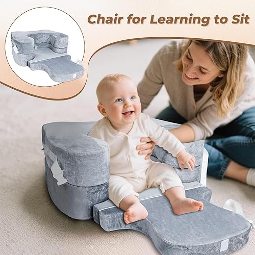 Miniatura 7 de Almohada de lactancia y descanso para gemelos, almohada de lactancia materna de tamaño grande para bebé con soporte de espalda y altura ajustable,