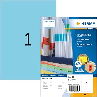 HERMA 4403 Etiquetas de colores DIN A4, juego de 14 (210 x 297 mm, 1400 hojas, mate), autoadhesivas, imprimibles, permanentemente adhesivas, 1400 etiquetas adhesivas, color azul