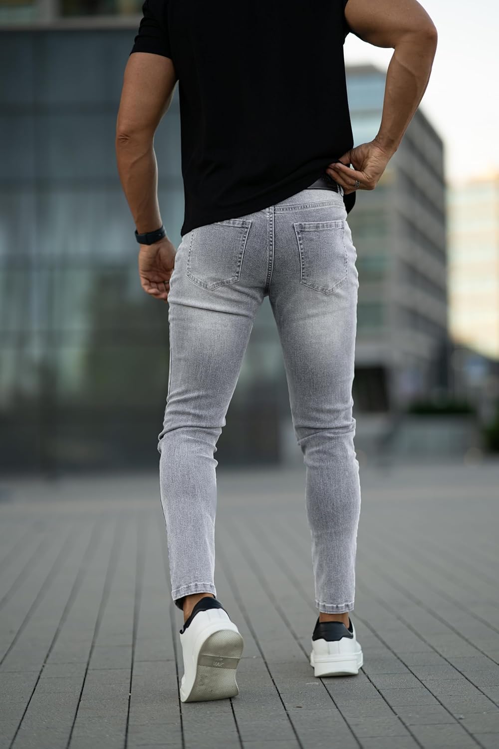 GINGTTO Skinny Jeans Men Stretch Tapered Leg Slim Fit Elastic Waist - Image 2