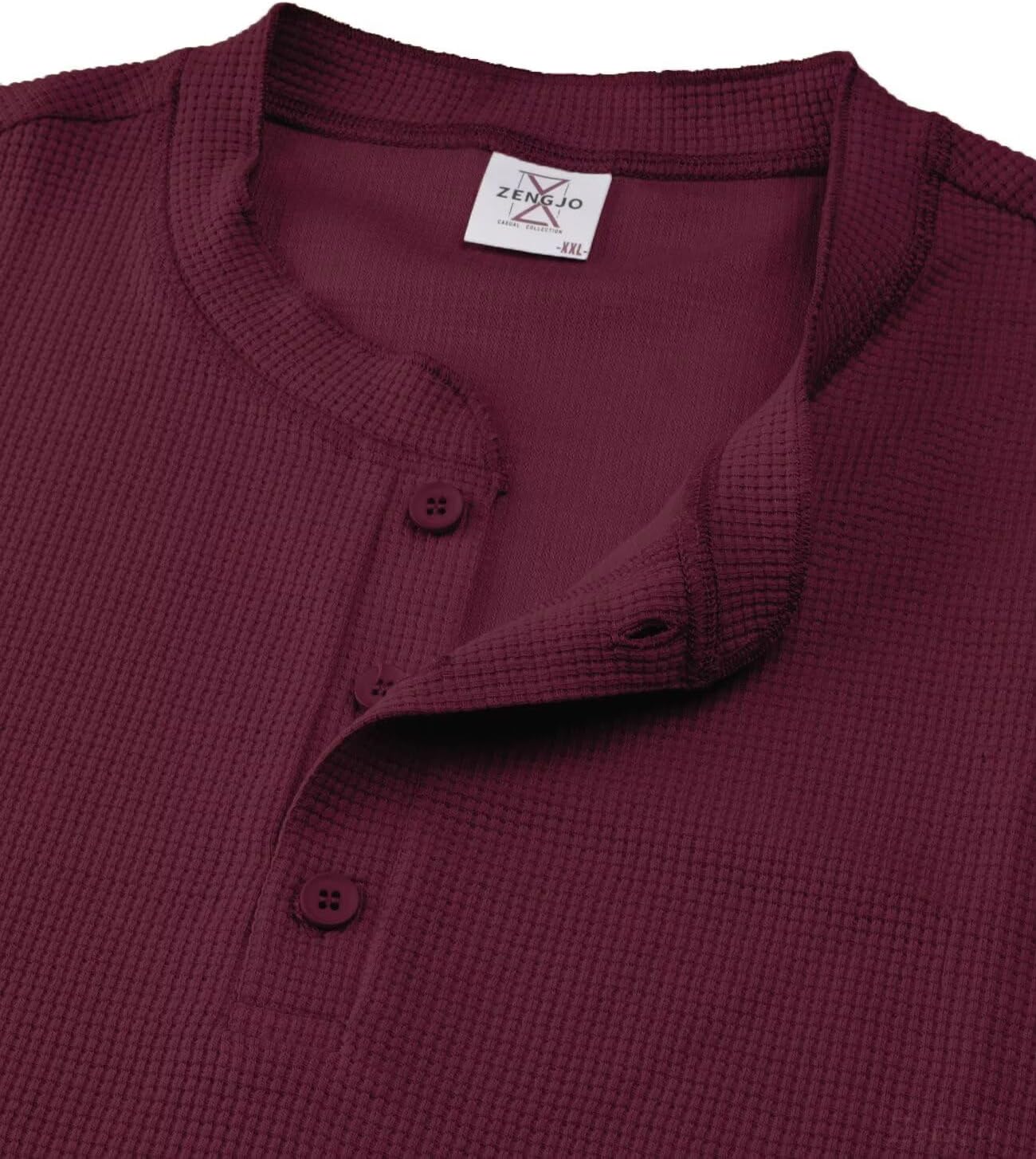 Zengjo Henley Shirts for Men Short Sleeve Waffle-Knit Casual 3 Button T-Shirt Regular-Fit - Image 4