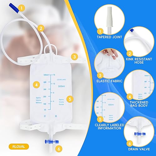 Miniatura 3 de 5 bolsas de drenaje urinario PCSCatheter con correas de tela, tubo de drenaje mejorado, corte libre del tubo, escurridor operado con una mano, 2