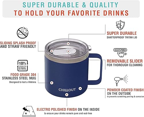 Miniatura 7 de Chillout Life - Taza de café con aislamiento térmico al vacío, acero inoxidable, mango y tapa, 16 onzas