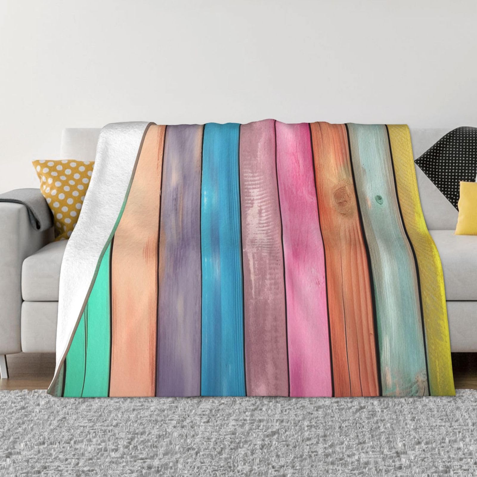 Couverture polaire imprimée bois coloré pour réchauffer votre intérieur avec ce plaid cocon