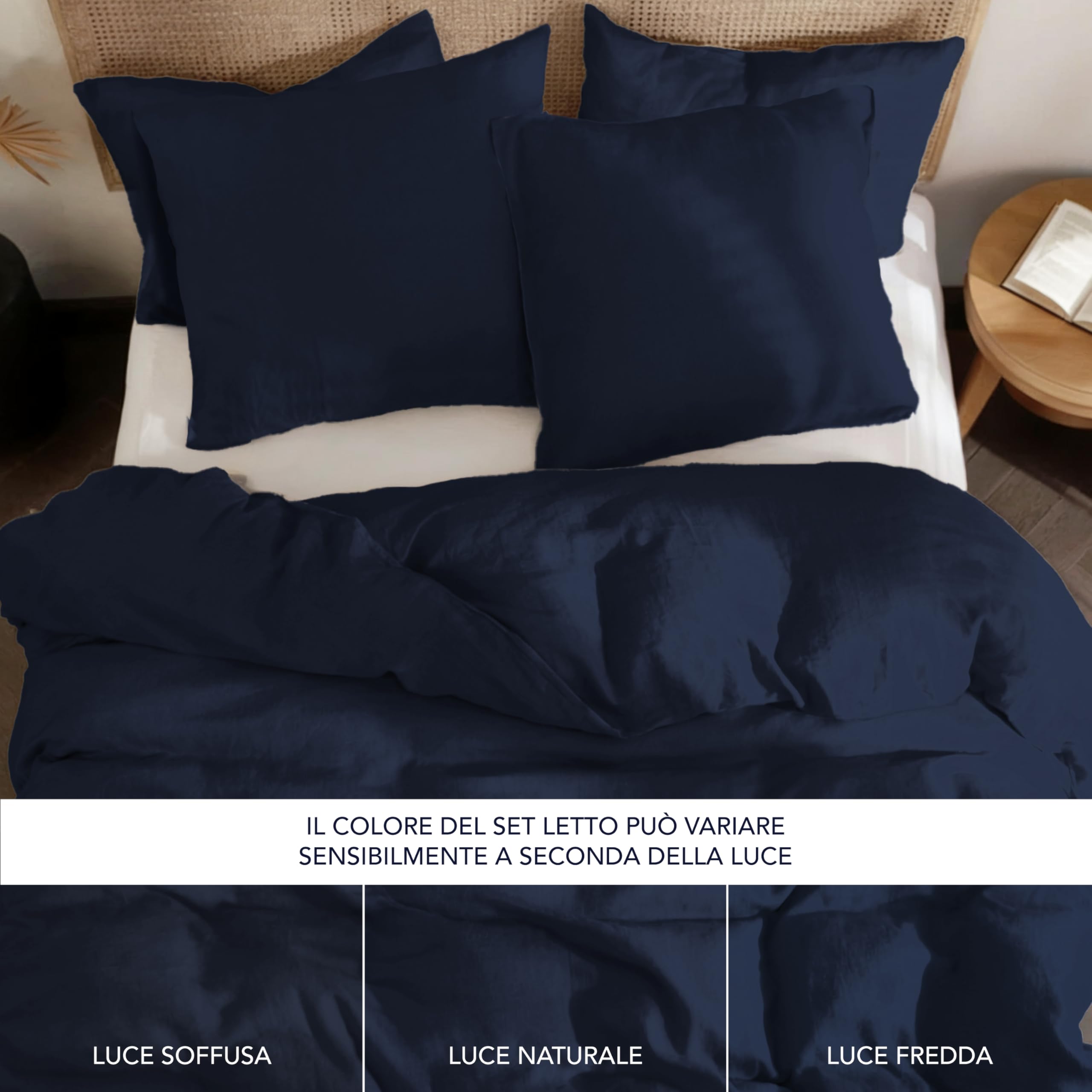 Dreamzie Copripiumino Matrimoniale 220x240 in Cotone Percalle – Blu Scuro – Copripiumino 220x240 + 2 Federe 80x80 cm – Certificato Oeko-Tex – 3 Pezzi