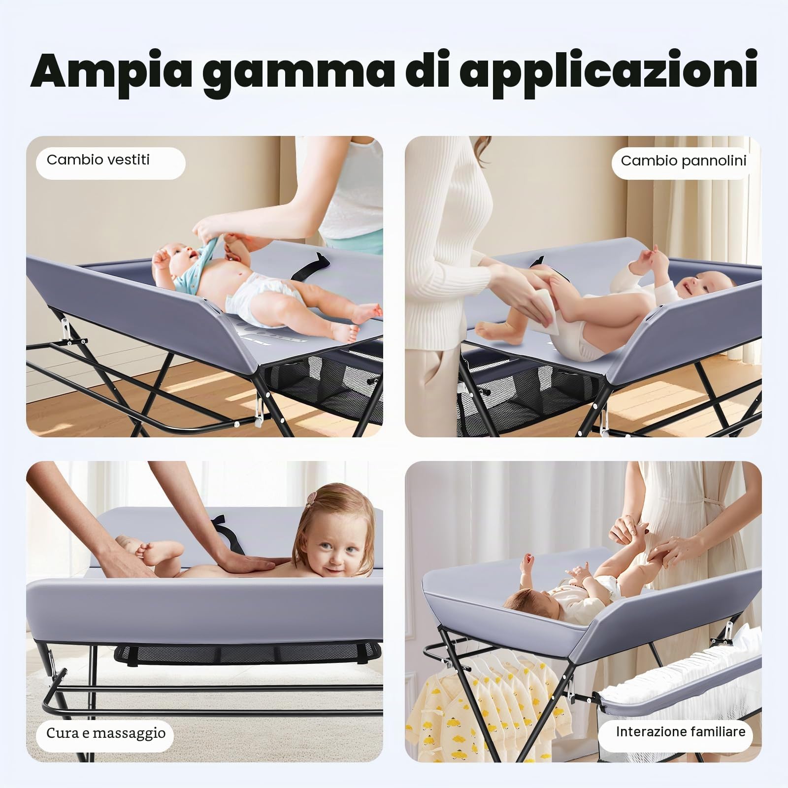 Fasciatoio portatile per bambini, pieghevole, fasciatoio pieghevole, con fasciatoio sottile, cintura di sicurezza e scomparti (grigio scuro)