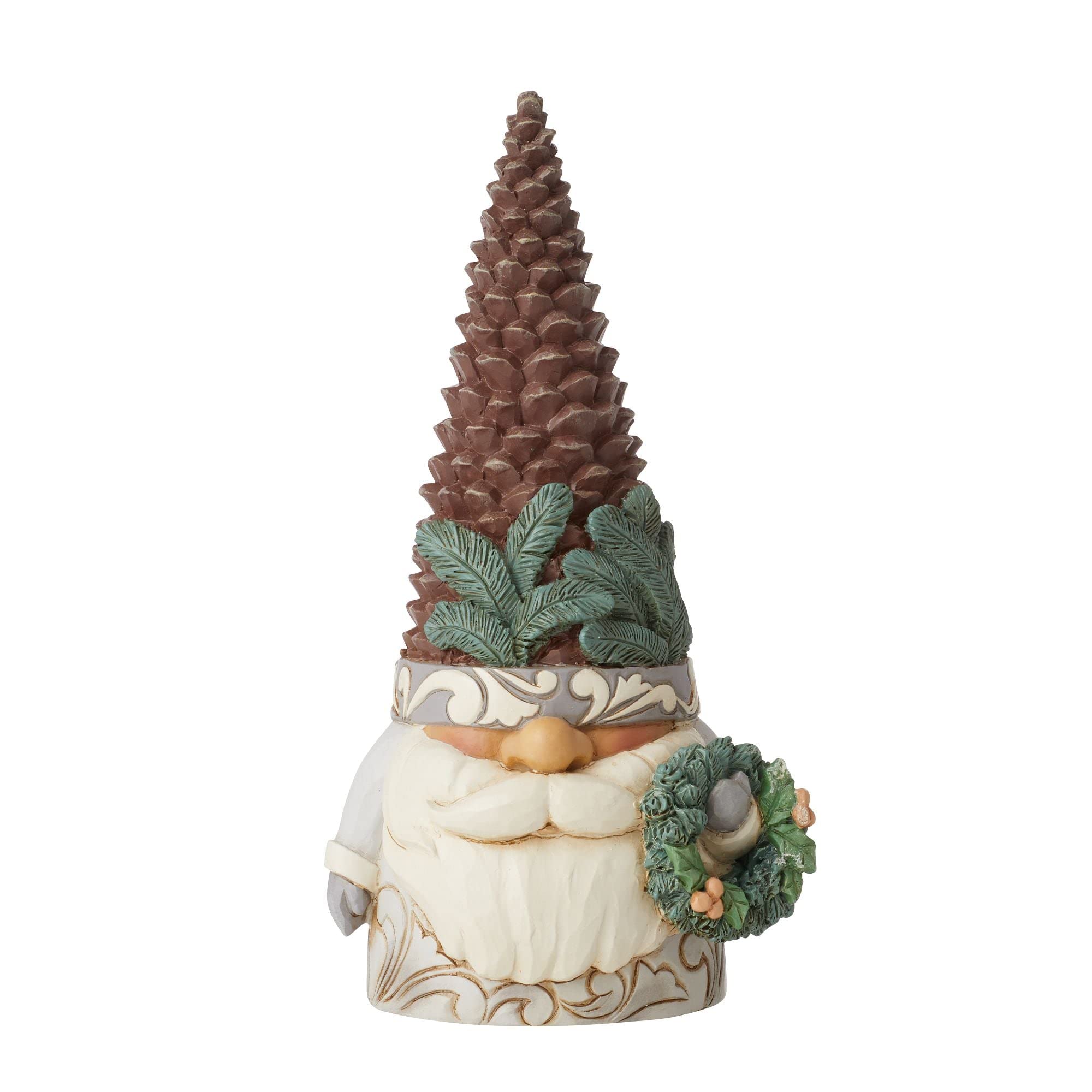 Jim Shore Heartwood Creek White Woodland Gnome Pinecone Hat Figurine, 6 Inch, Multicolor