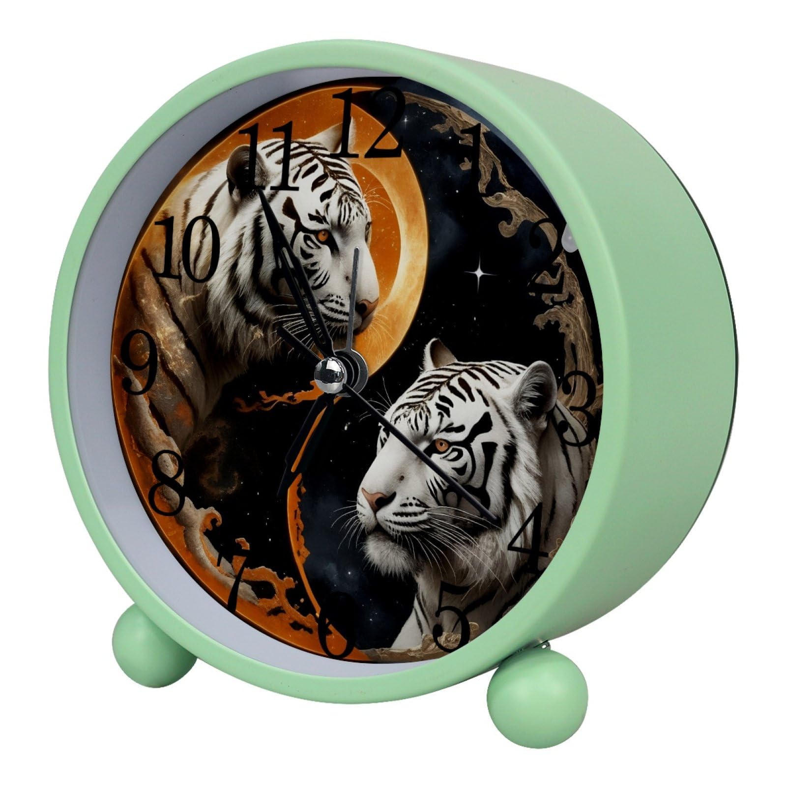 etoenbrc Yin Yang White Tiger Alarm Clock,Small Battery Operated Clock, Slient Plastic Table Clock for Living Room Bedroom and Office Decor