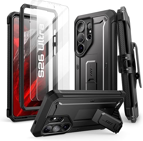 SUPCASE Funda para Samsung Galaxy S26 Ultra con soporte y clip para el cinturón (Unicorn Beetle Pro), [2 protectores de pantalla de vidrio templado