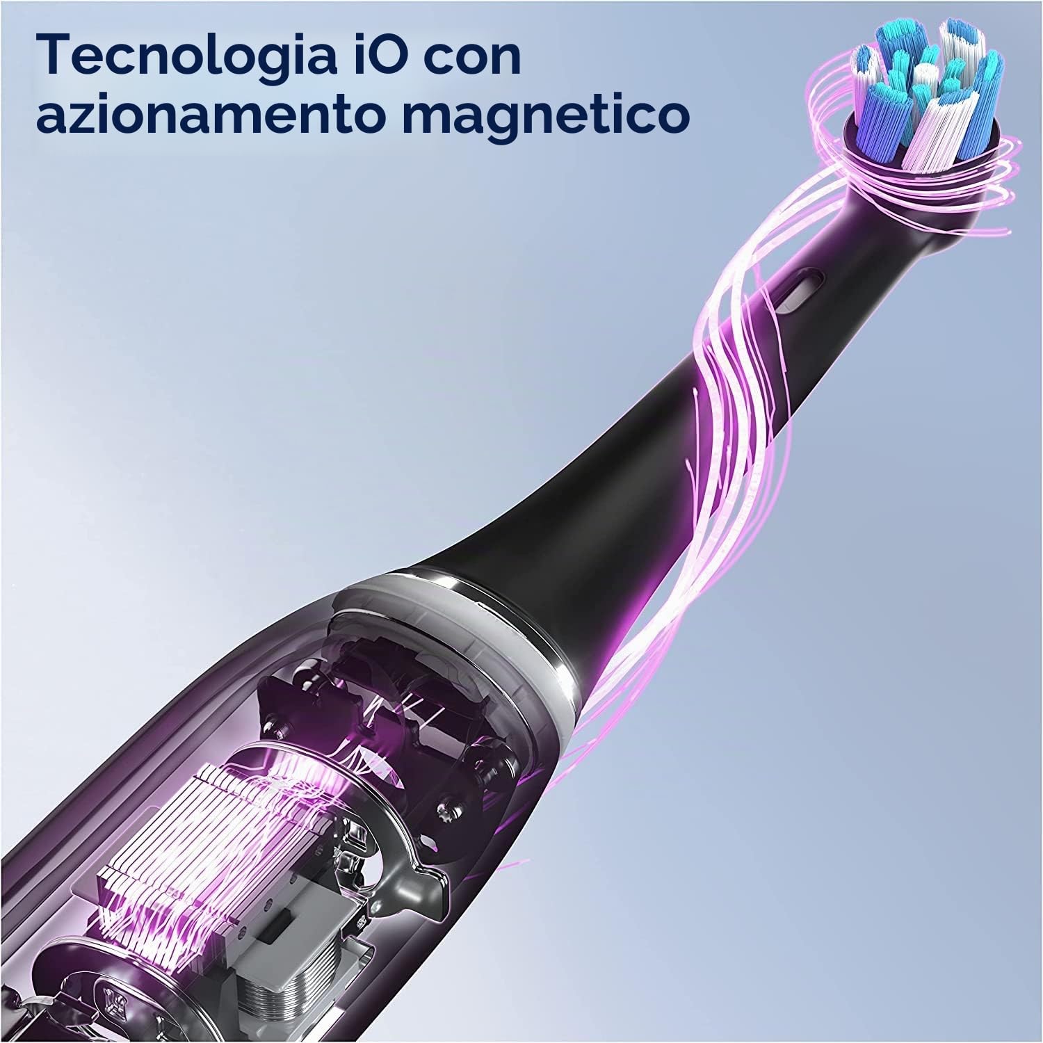 Oral-B iO - Set di 2 spazzolini elettrici, con tecnologia magnetica, 2 testine di ricambio, 4 modalità di pulizia per la cura dei denti, custodia da viaggio, progettato da marrone, nero opaco/bianco