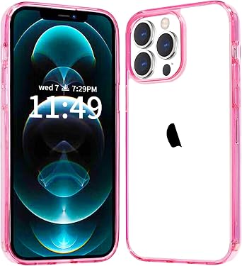 JJGoo Compatiable with iPhone 12 Pro max Case Clear, Transparent Shockproof Phone Case, Slim Anti-Scratch Hard PC Back Protective Cover Bumper, Transparent Pink