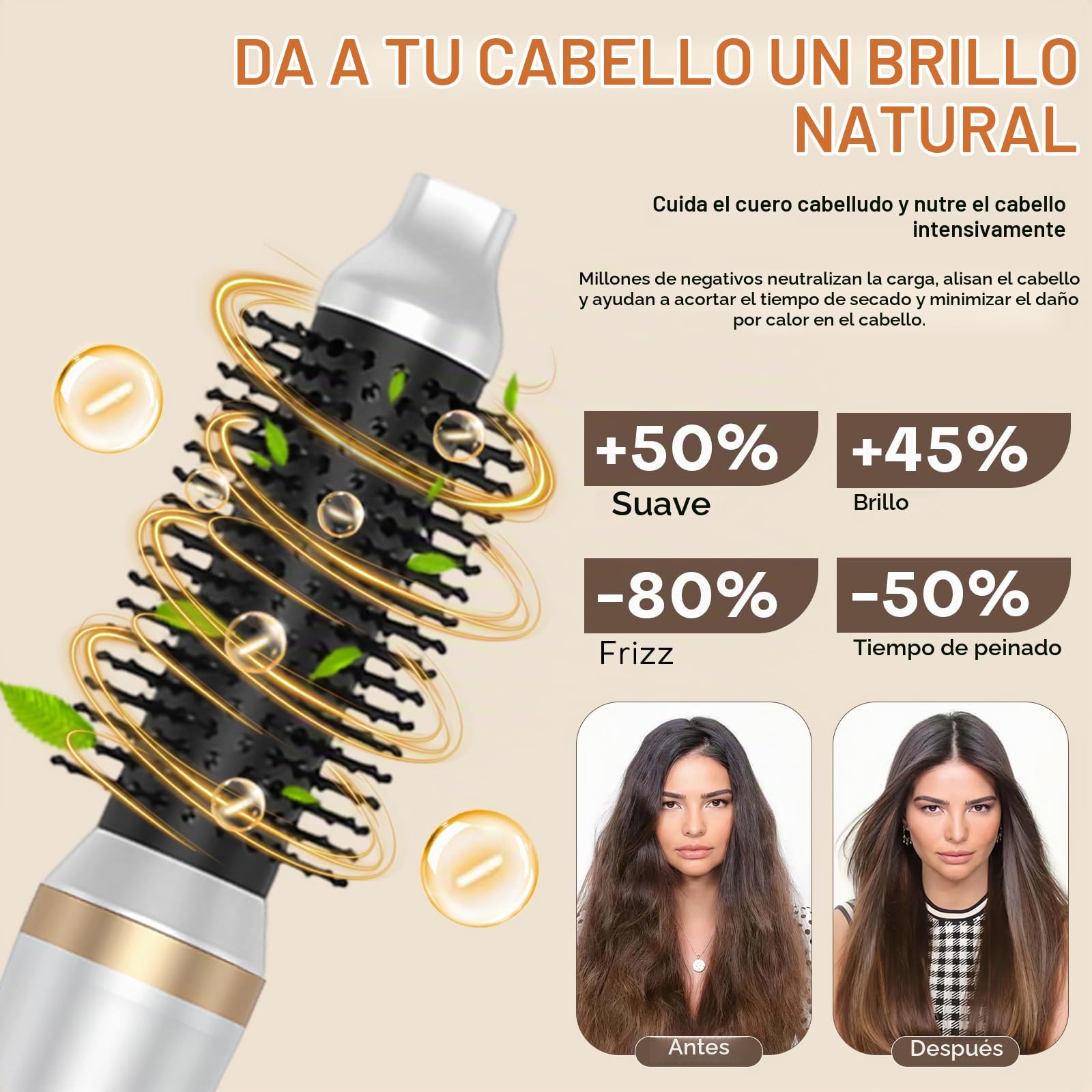 Cepillo Secador de Pelo 5 en 1, Air Styler Multifunción con Iones Negativos Secador, Rizador y Cepillo Alisador, 3 Temperaturas, 1000W Cepillo de Aire Caliente para Volumen, Alisa, Seco