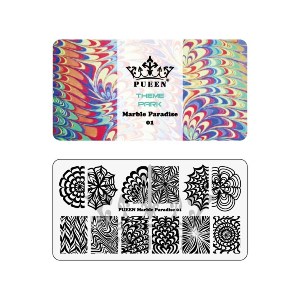 Nail Art Stamping Plate - Marble Paradise 01 - Theme Park Collection 125x65mm Unique Nailart Polish Stamping Manicure Image Plates Accessories Kit - BH000715
