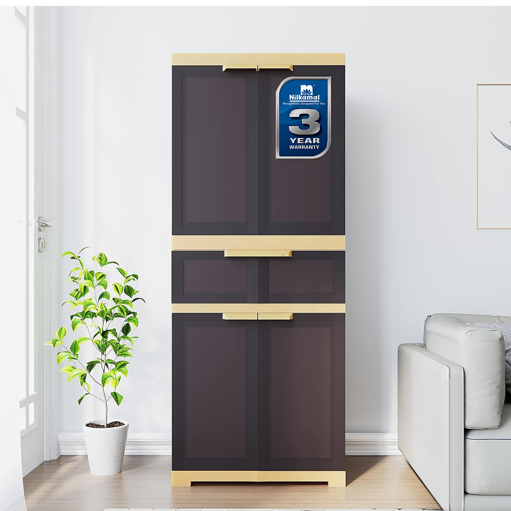 Nilkamal Freedom FMDR1C with 1 Drawer with 3-Year Warranty|Plastic Cabinet for Storage|Clothes Organizer|Crockery Shelves|Wardrobe|Living Room|Adult & Kids|for Home Kitchen & Office, Brown & Biscuit