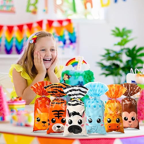 Miniatura 6 de 120 bolsas de golosinas para fiesta de animales de safari de la selva, bolsas de regalo de golosinas, bolsas de dulces de animales para selva,