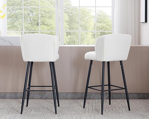 Miniatura 7 de Juego de 2 taburetes de bar modernos de altura de mostrador, taburetes de bar tapizados de terciopelo de 26 pulgadas con respaldo, taburetes de isla