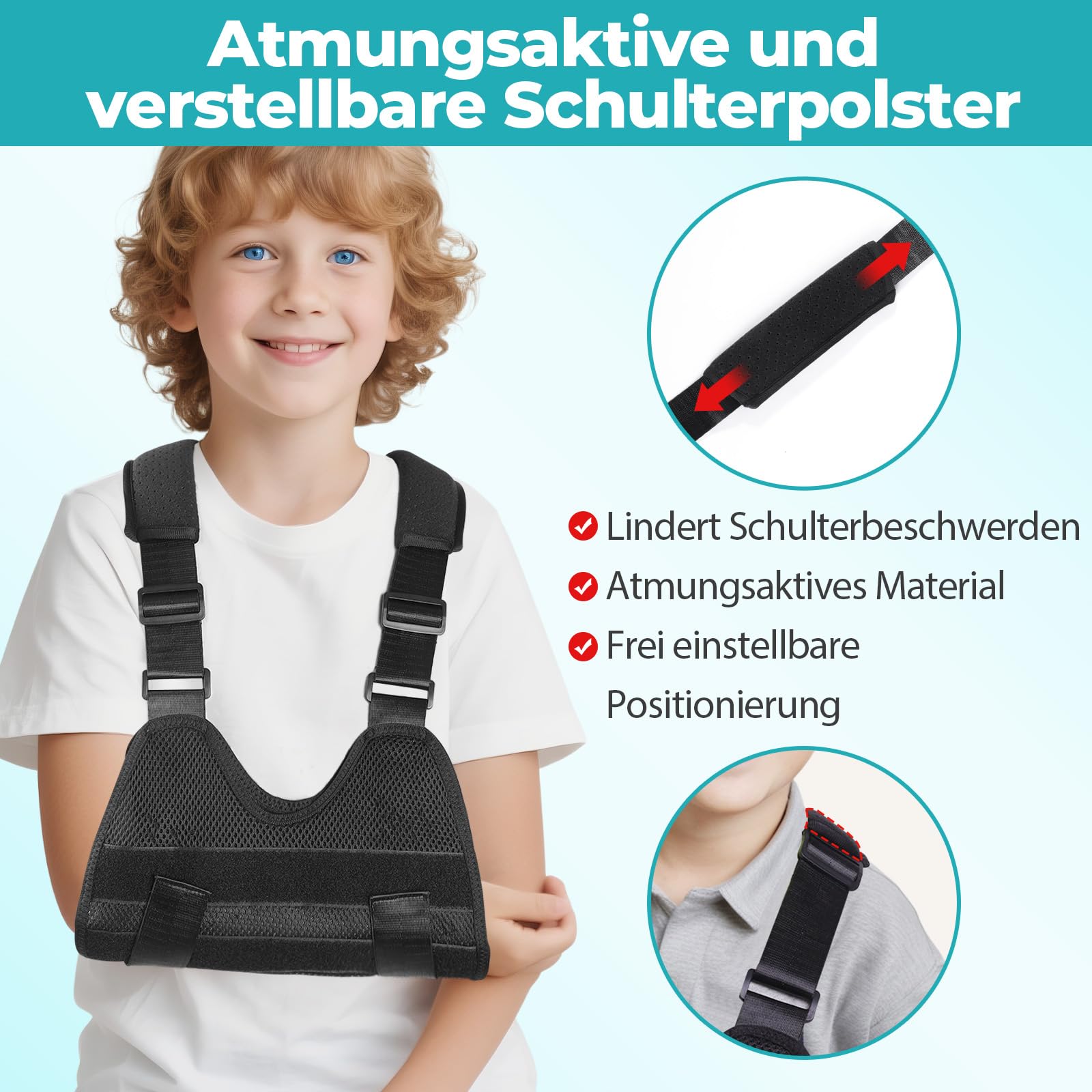 Maintien du bras Écharpe de bras pour enfants, écharpe de bras respirante pour le bras cassé, le coude, le poignet et la récupération des blessures(Noir,XS)