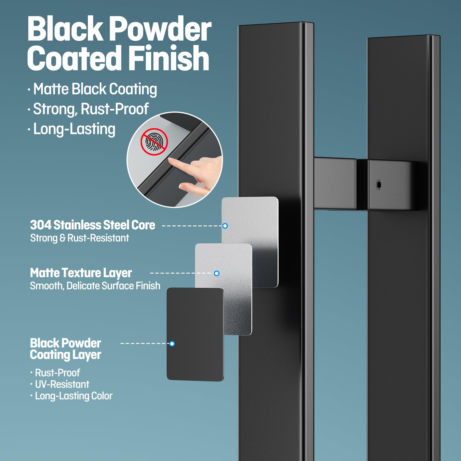 Ranbo Manija de puerta rectangular en forma de H de 71 pulgadas de longitud de atrás a atrás, diseño de chaflán de borde para mayor seguridad, acero inoxidable 304, para puerta de entrada comercial de
