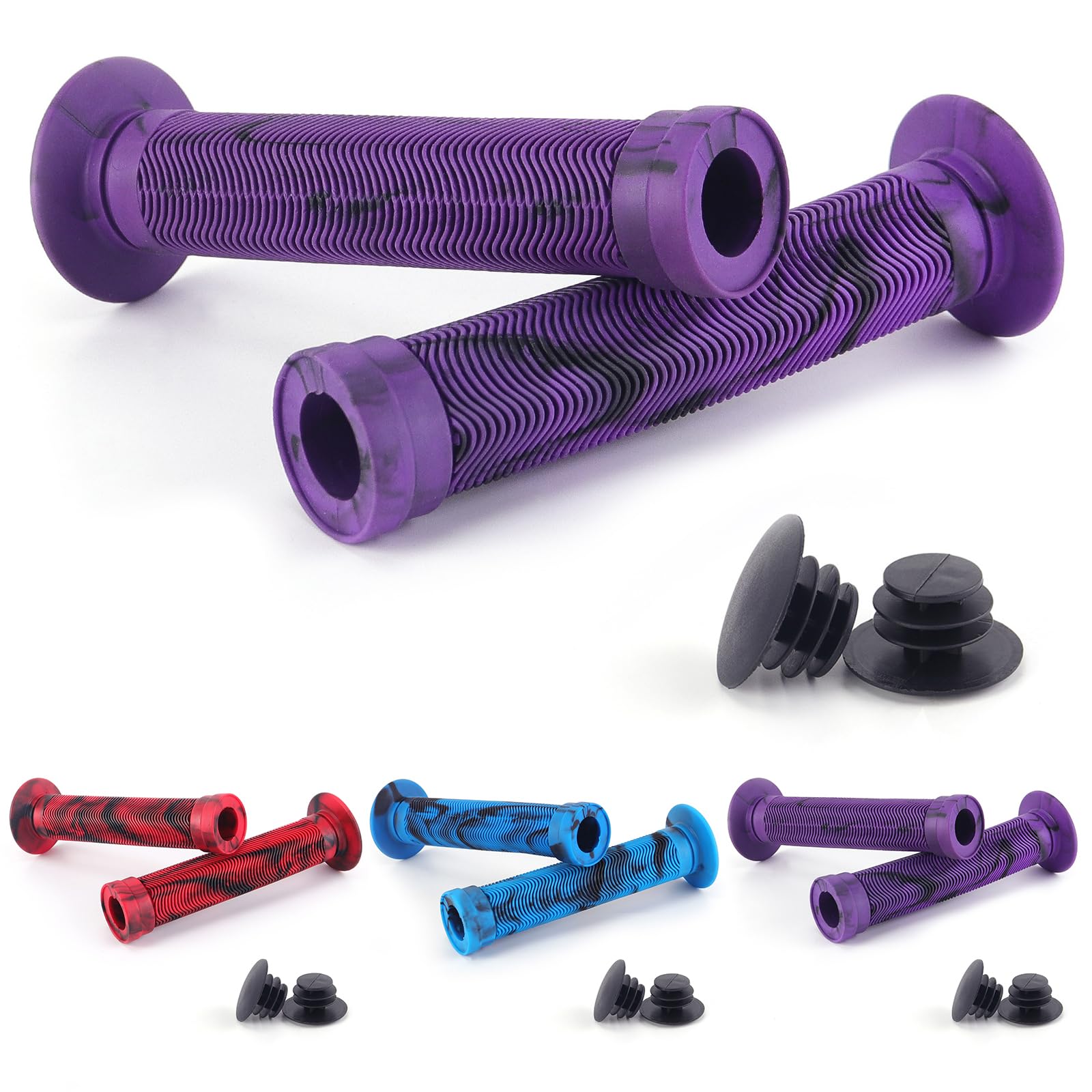 Bike Handlebar Grips Mountain Bike Scooters BMX MTB Ergonomis Deathgrips Non-Slip Rubber Waterproof Bicycle Grips (1 Pair) (Purple, 155mm)