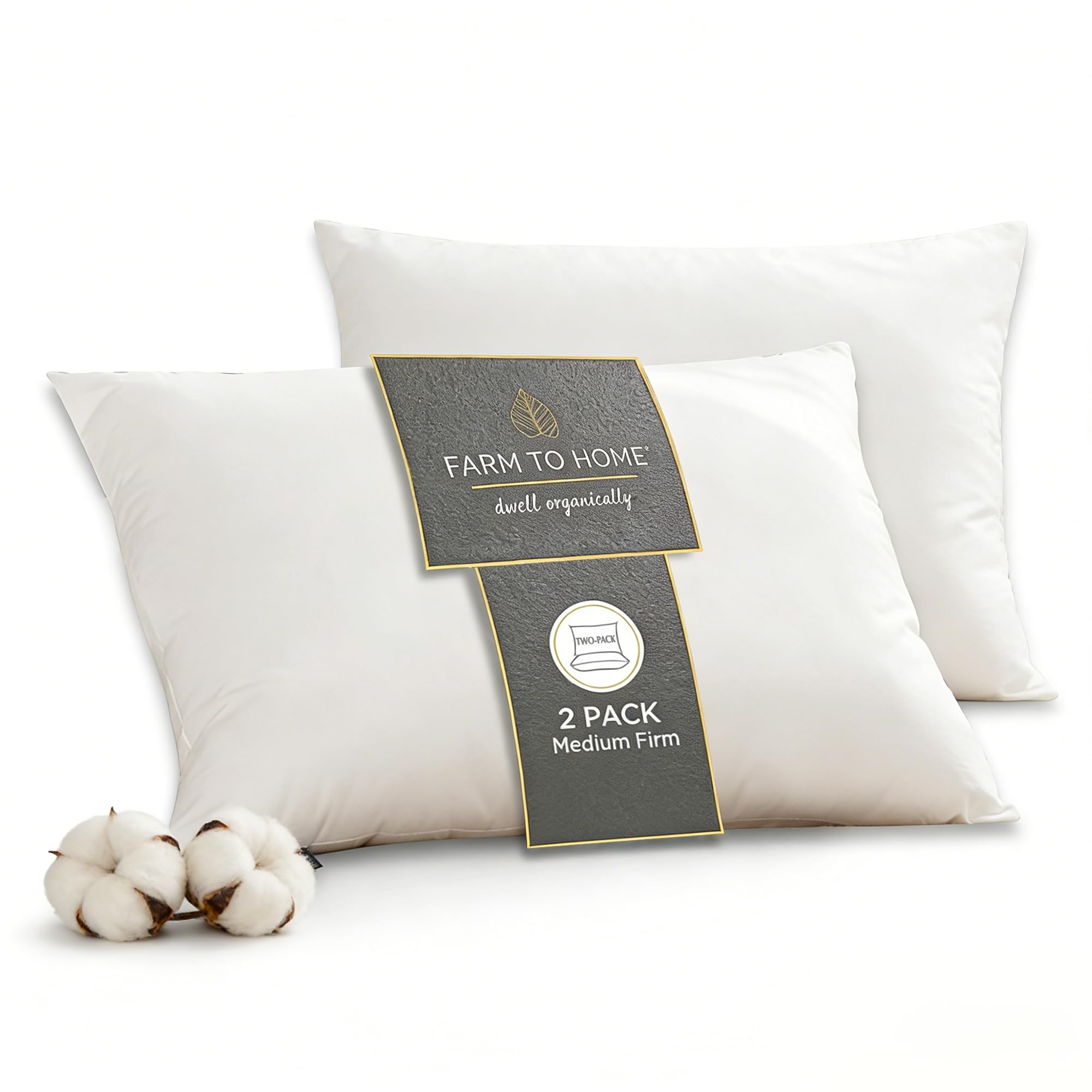 Farm to Home Feather and Down Pillows, 100% Organic Cotton Cover Pillows, Luxury Hotel Collection Bed Pillows for Sleeping, 20" x 28" Queen/Jumbo Size Set of 2