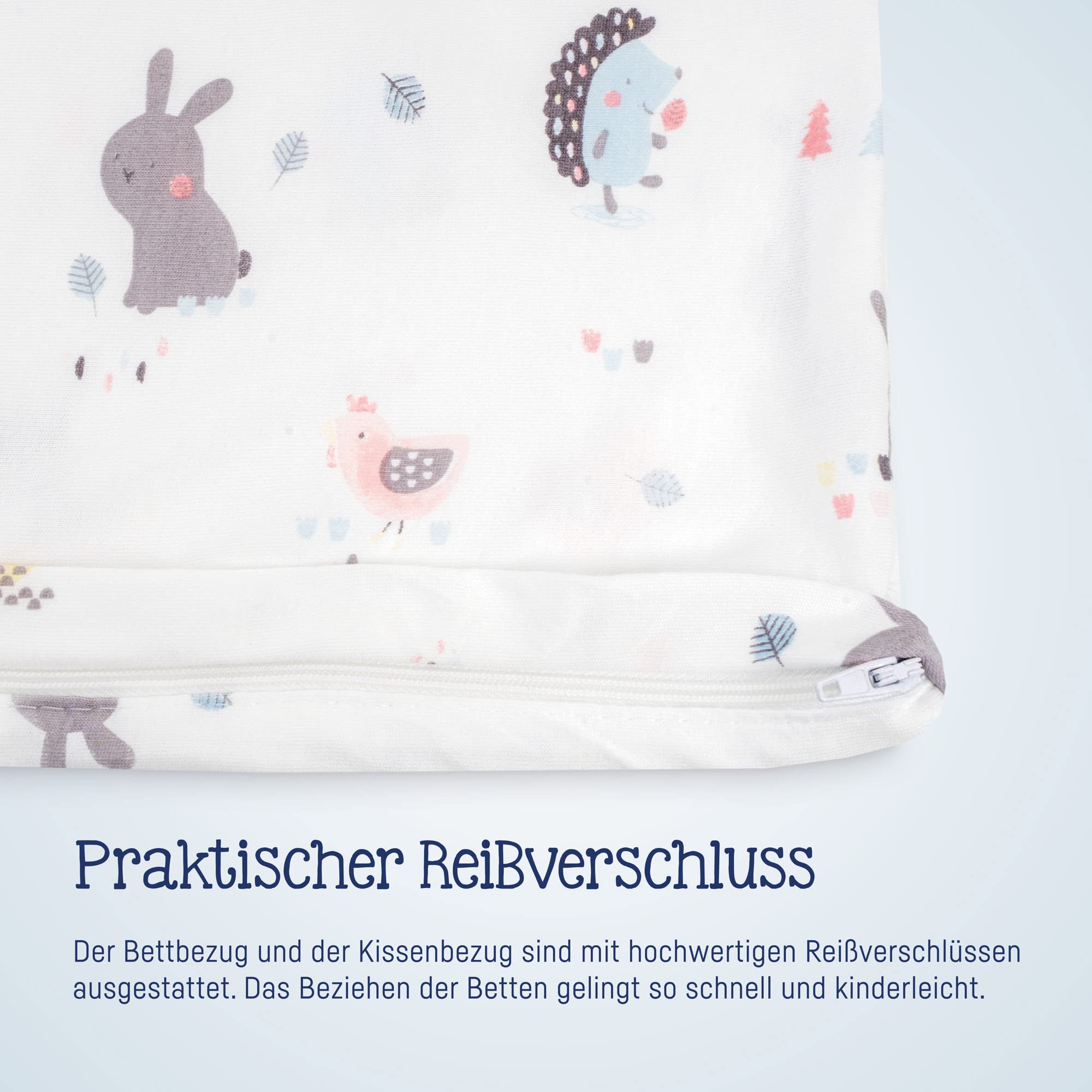Julius Zöllner Pościel dziecięca ze 100% bawełny dżersejowej, Standard 100 by OEKO-TEX, wyprodukowana w Niemczech, rozmiar 100 x 135 + 40 x 60 cm, Crazy Animals