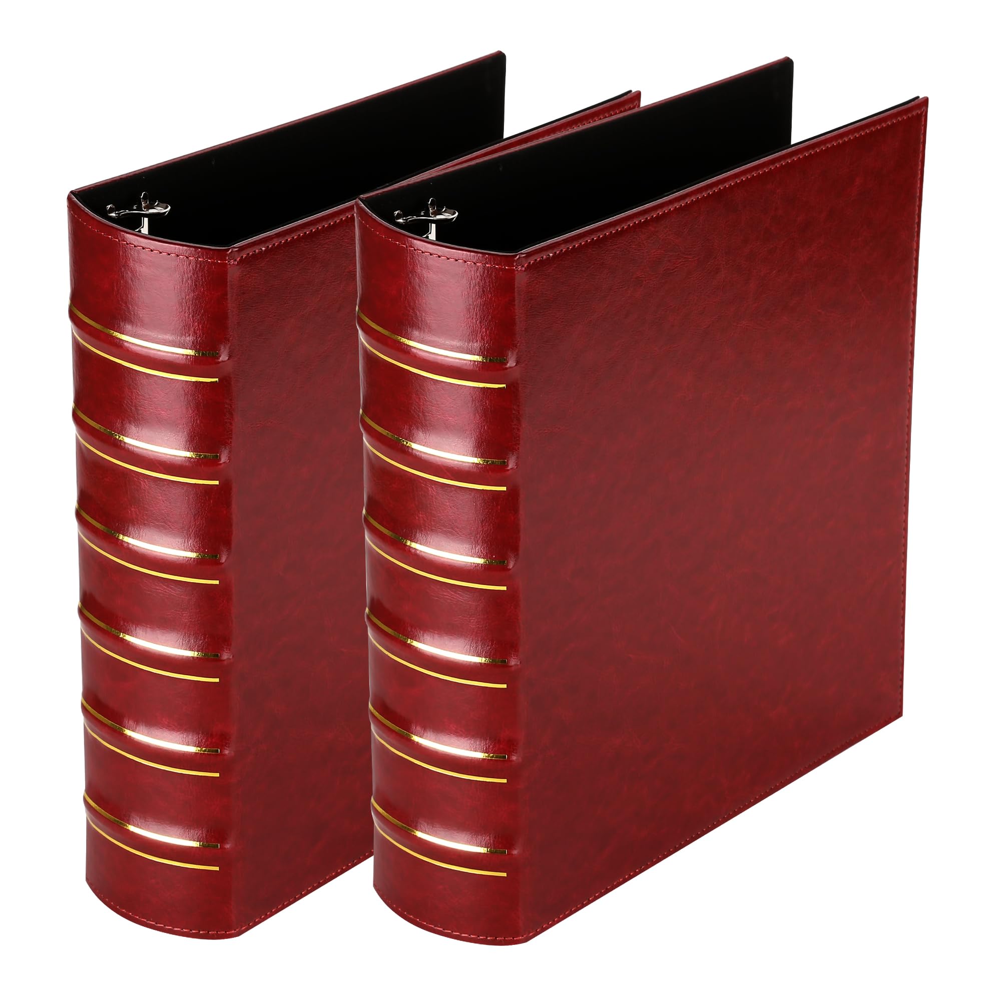 LETVPVOW Vintage Hardback 3 Ring Binder 2 Inch, Professional Leather Binders 2 Inch D Ring, Holds 400 Sheets Capacity 2 Pack - Dark Red