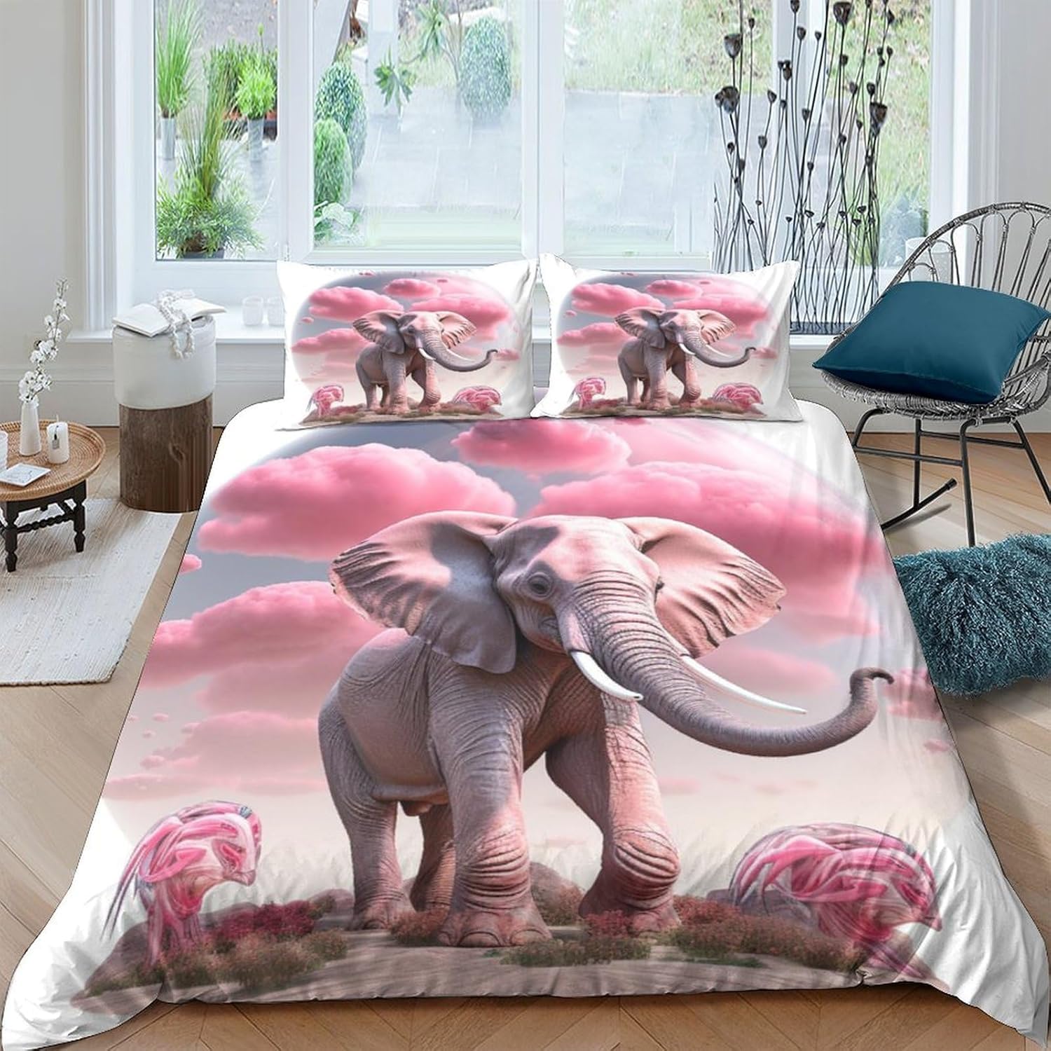 Parure de lit éléphant 3D en microfbre avec housse de couette 240x220 cm et taies