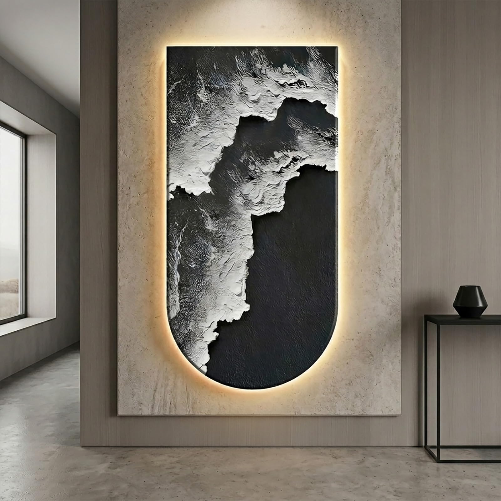 Decoración Mural LED 3D Grande Vertical Olas del Mar Cuadro Abstracto Pintura Luminosa Alimentación por Enchufe para Salón Entrada Pasillo(80x40cm(31.5x15.7in),A)