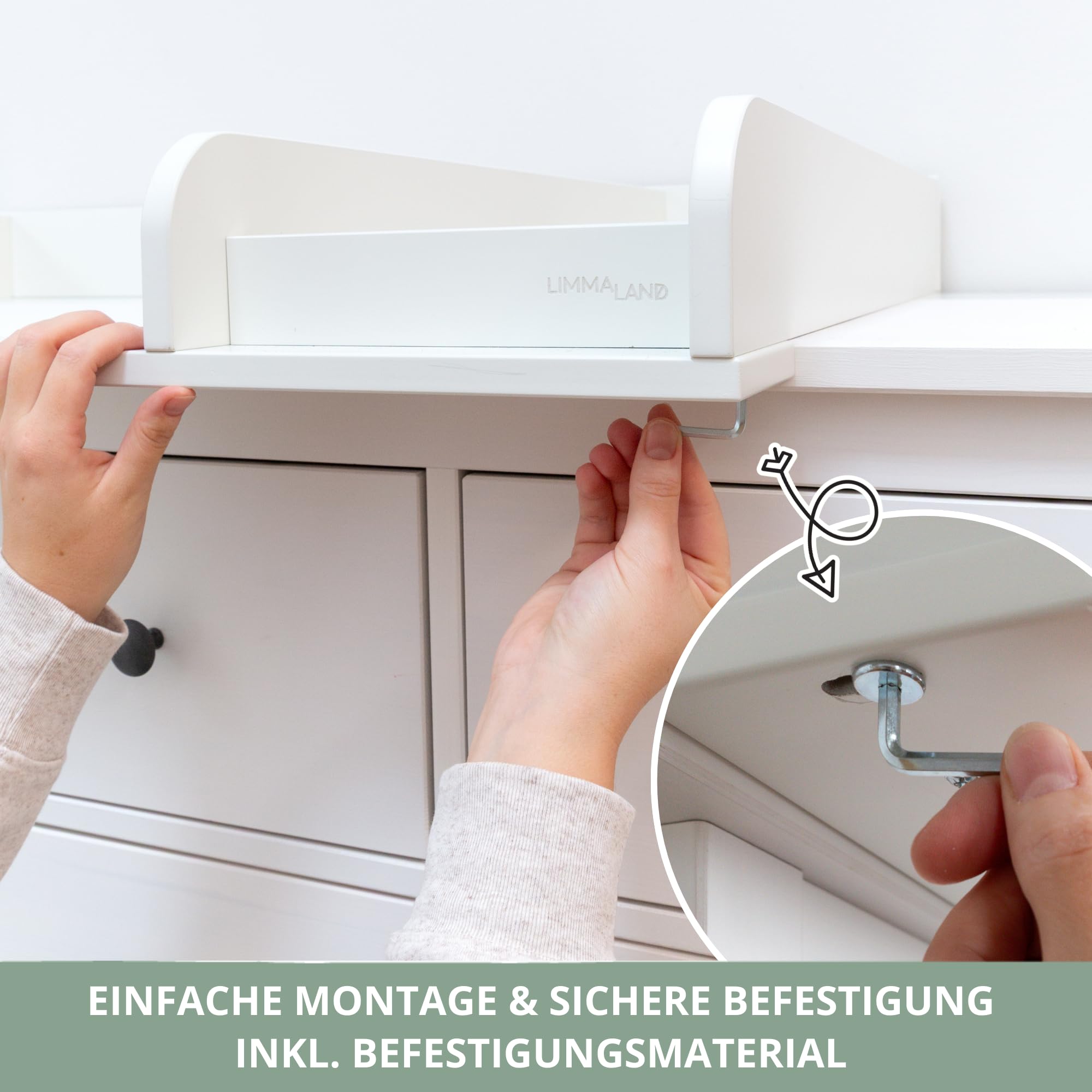 Wickelaufsatz Set für IKEA HEMNES – mit Aufsatz, Wickelauflage & Umrandung aus 100% Baumwolle (Pure Beige, 160 cm Aufsatz & Auflage)