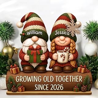 Personalized Growing Old Together Christmas Wooden Plaque, Custom Couple Figurine Gift, Festive Holiday Home Decor, Romantic Keepsake for Husband Wife, Grandparents, Anniversary Christmas Gift