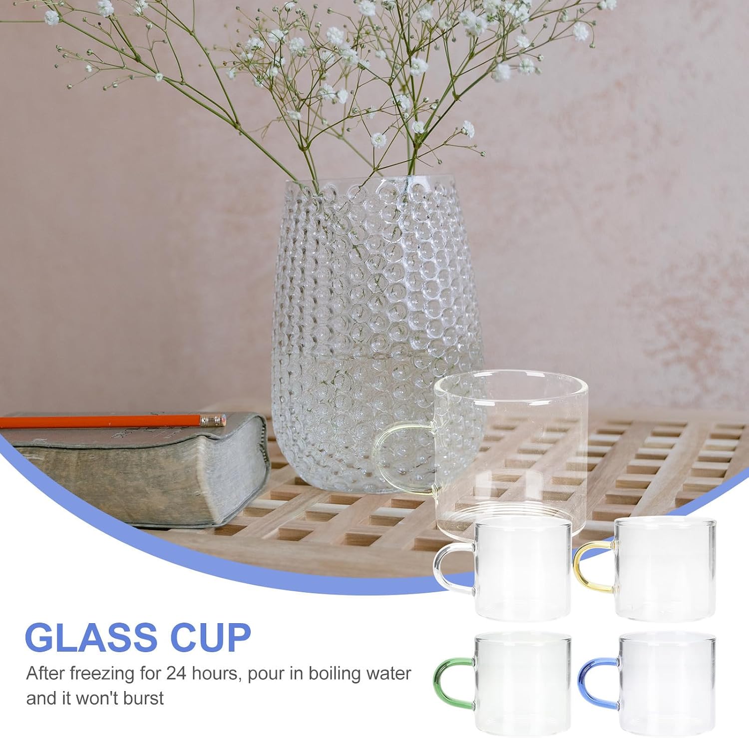 Alipis 4pcs Ml Glass Tea Cup with Handle for Hot Beverages and Tea