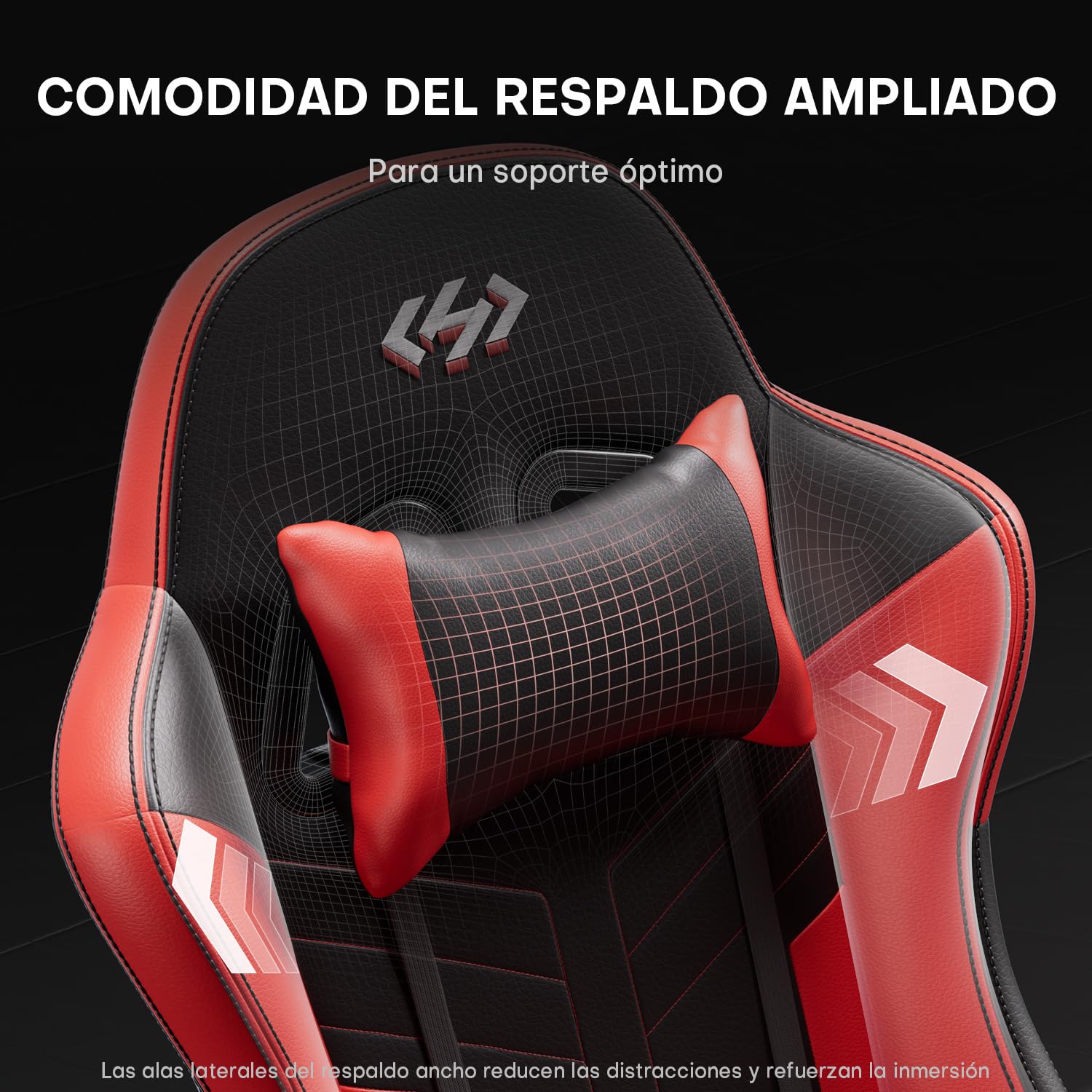 HLFURNIEU Silla Gaming con Masajeador, Silla Gamer Ergonómica con Cojín Lumbar Masajeador y Reposapiés, Sillón Gamer Altura Ajustable, Cadeira Gaming Negro y Rojo