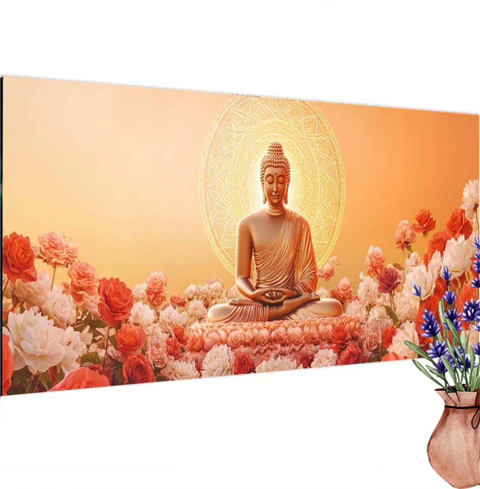 Diamond Painting Bouddha, Diamond Painting Adulte Grand XXL 135x65 cm, DIY 5D Fleur Diamant Broderie Kit Complet Enfant Débutants Crystal Artisanat Kit pour Decoration Murale, Cadeau Homme Model-178