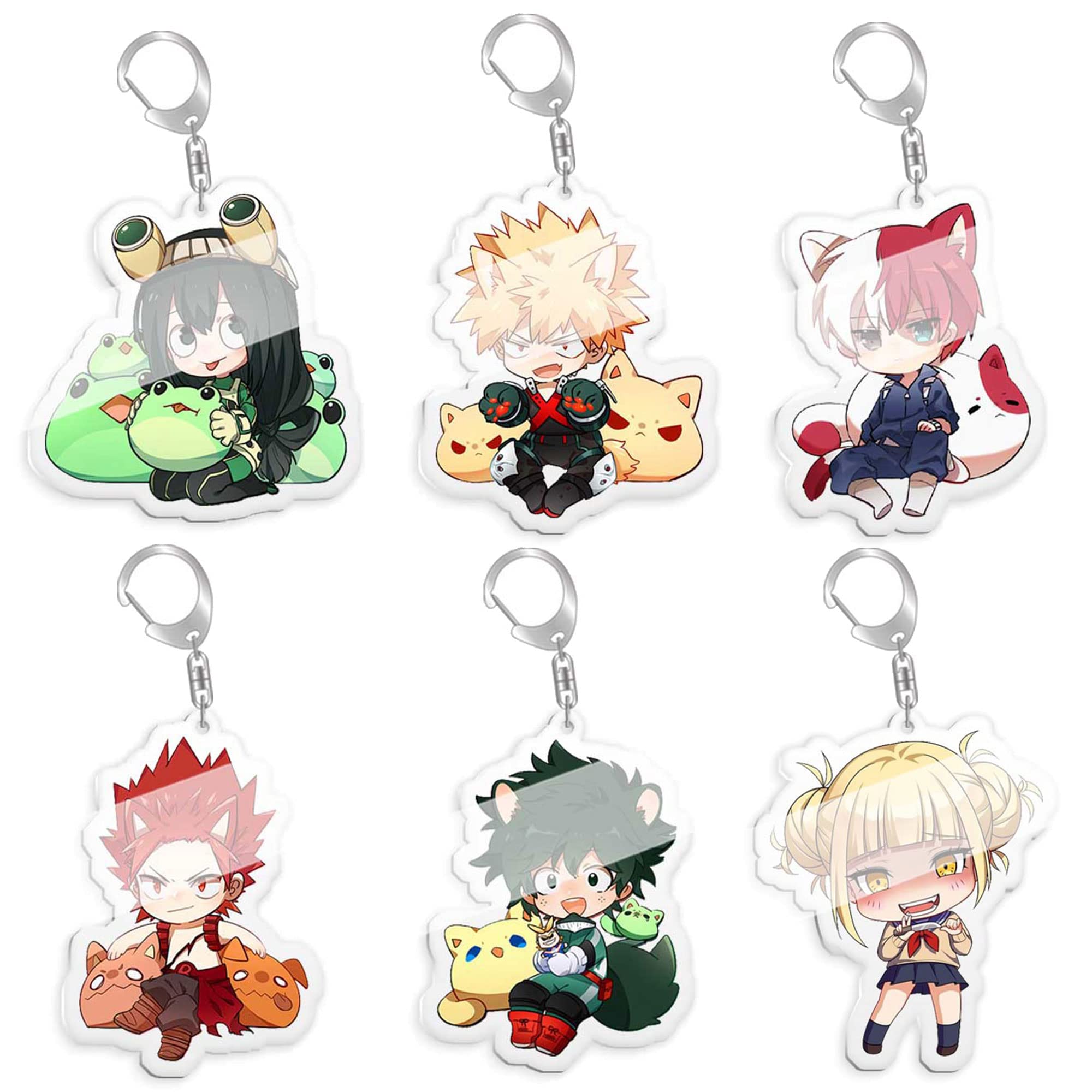 LUNK 6Pcs/Set MHA Figure Keychain Charm Anime Cartoon Acrylic Keychain Pendant Bag Decoration Pendant Gifts for Boys Girls