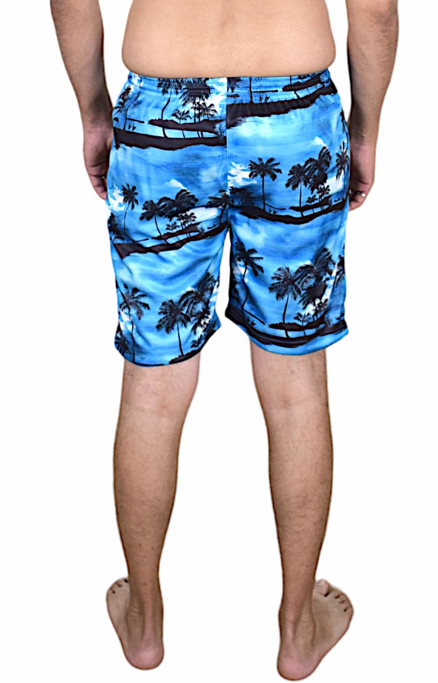 ANJOR Spandex Regular Fit Printed Beach Short for Boys | Comfortable Shorts | Adjustable, Breathable, Quick Drying Shorts for Swimming, Beach, Waterpark (B-Beachshort(Tree Blue))-XL 1