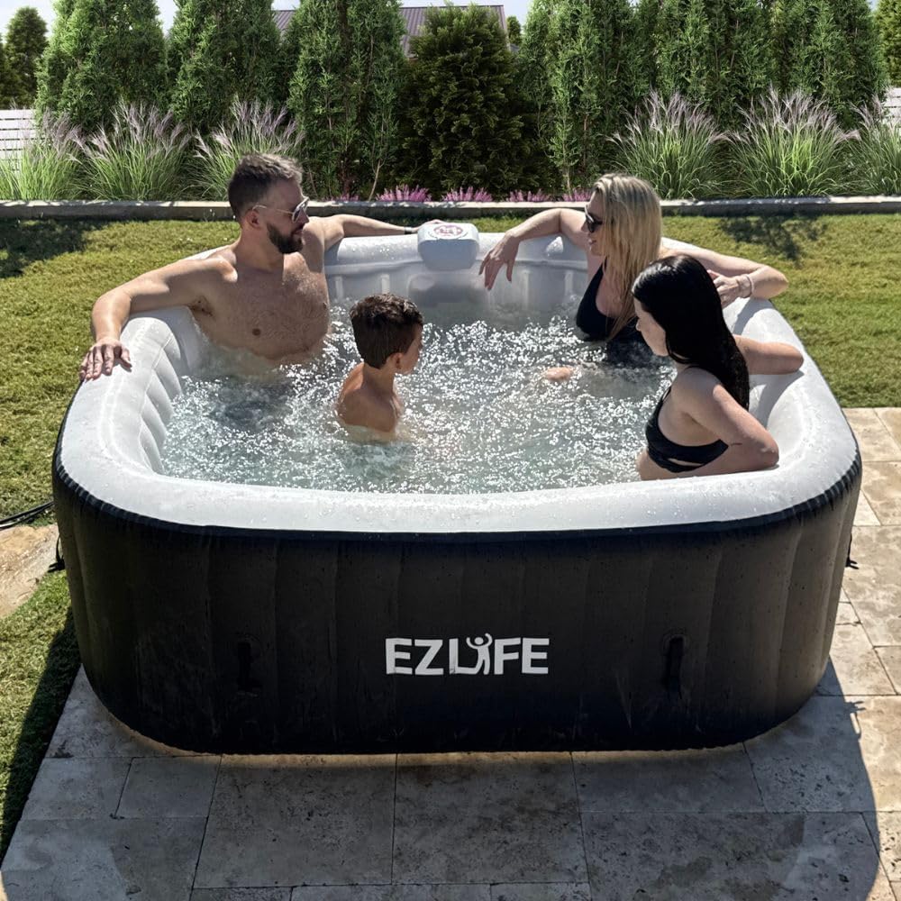 Man inflating the EZLIFE hot tub