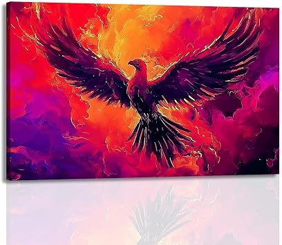 OAAPITI Rising Phoenix Wall Art Fantasy Fire Bird Canvas Painting Abstract Colorful Artwork Modern Home Decor for Bedroom Office Living Room Ready To HangArtwork-3,12"x18"