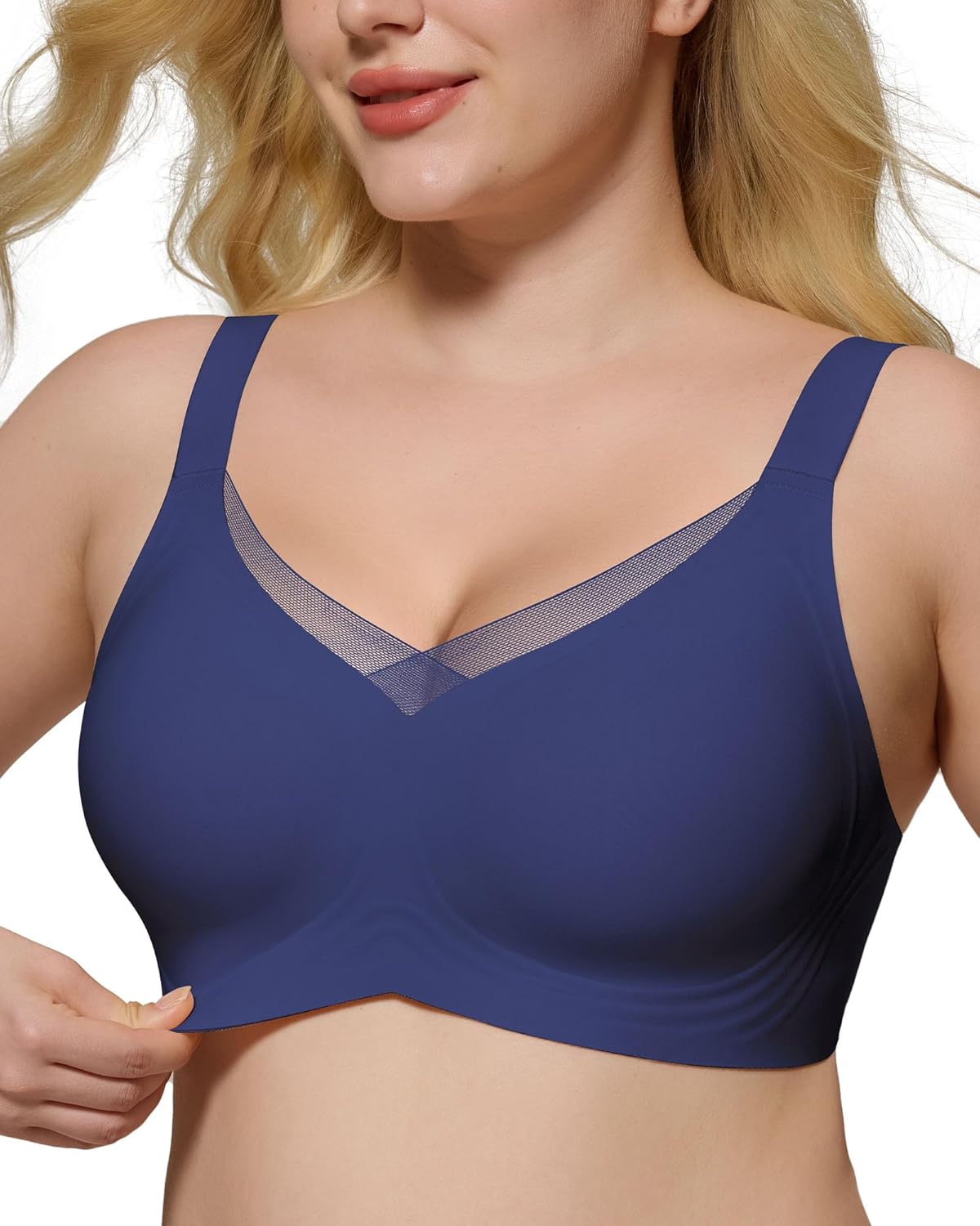 HORISUN Seamless Mesh Lace Bras for Women No Underwire Wireless Bras with Support and Lift Full Coverage Deep V Bralettes