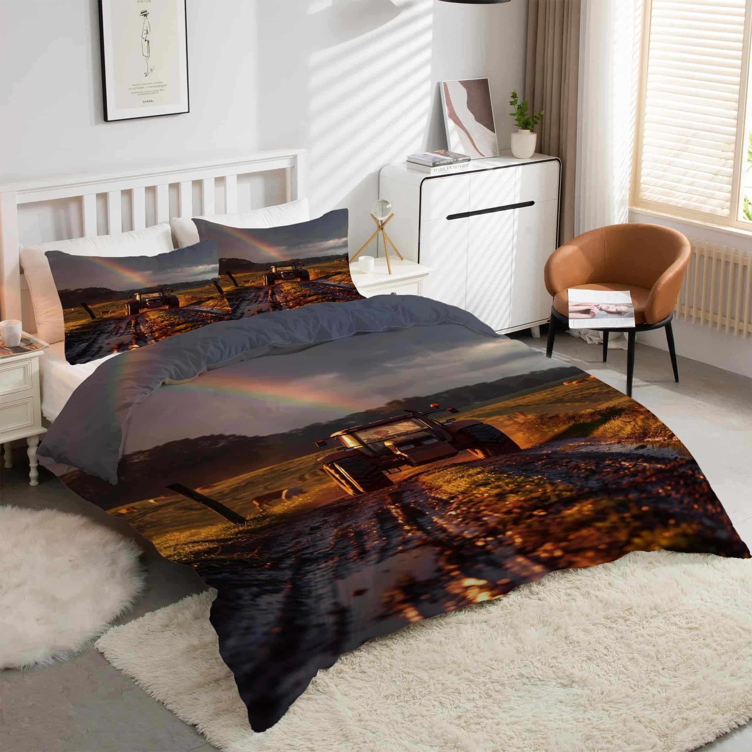 Housse de couette 220x240 tracteur à fermeture éclair pour un lit deux personnes facile à border