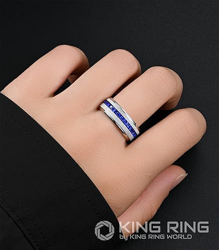 Miniatura 4 de King Ring 8mm Stone Line Rings Ver.2 Extra Polished Mens & Womens Bands with Glass Stones Designed in USA