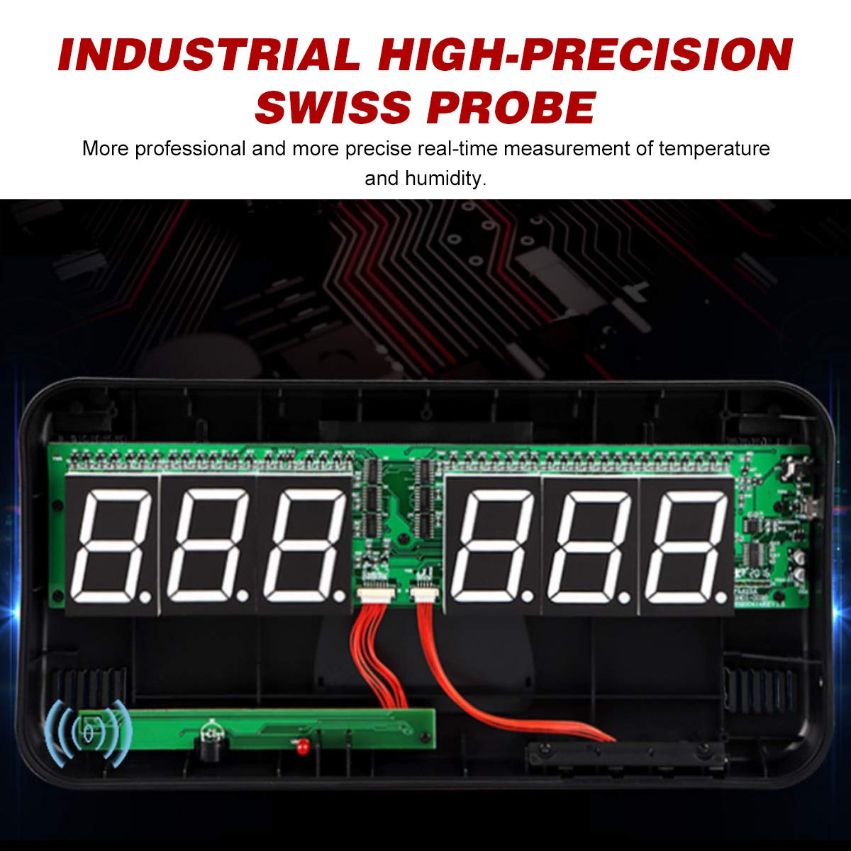 Intelligentes Temperatur- und Luftfeuchtigkeitsmessgerät mit LED-Digitalanzeige, Wandmontage, Digitales Thermometer, Hygrometer, Innen- und Außentemperaturanzeige (1)