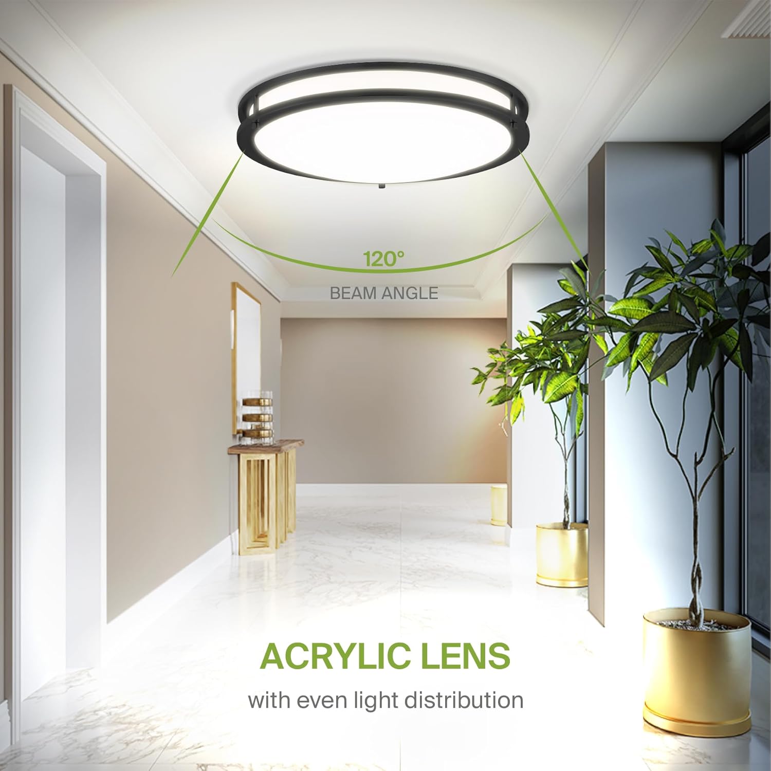 ASD LED 18" Round Flush Mount Lighting, Close to Ceiling Light Fixture | 3CCT, Dimmable, Energy Star, ETL Listed | 28W 2230LM 3000-5000K 120V | Low Profile Double Ring Lamp | Black, 2 Pack