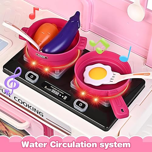 Miniatura 3 de Juego de cocina, juego de cocina para niños con sonido y luz realistas, estufa de cocina, fregadero, comida de juego y accesorios, 57 piezas,