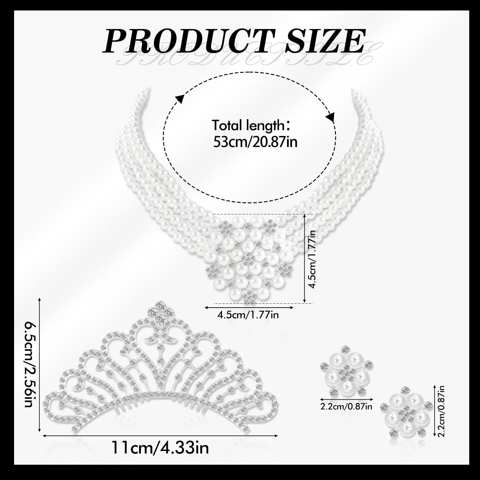 HOWAF 20s Accessories Women, Princess Tiara Crown, Pearl Necklace, Earrings, Gloves - Image 2
