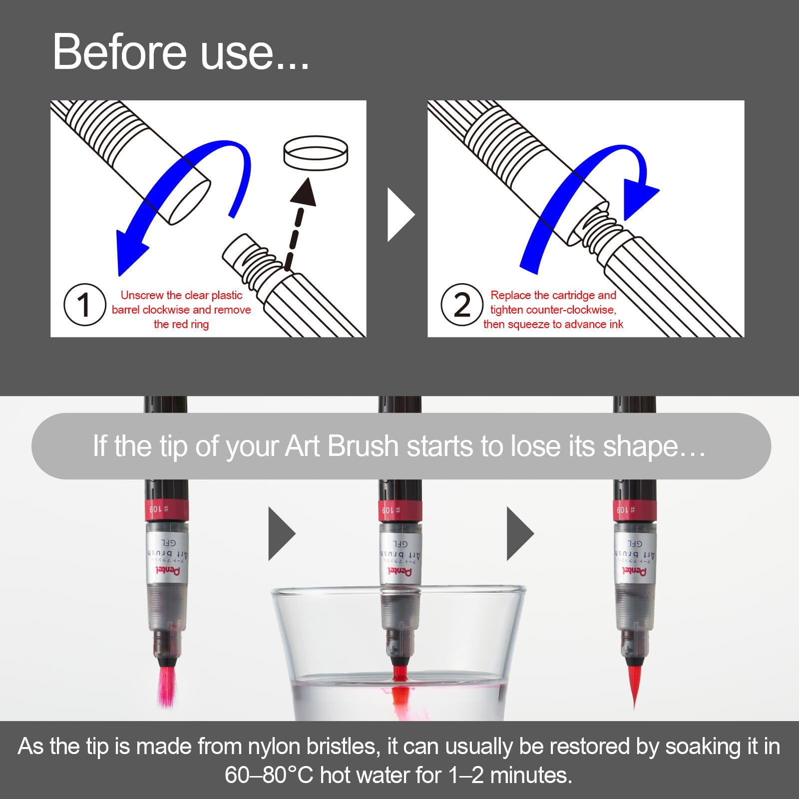 Pentel Colour Brush, nero, pennello inchiostro base acqua