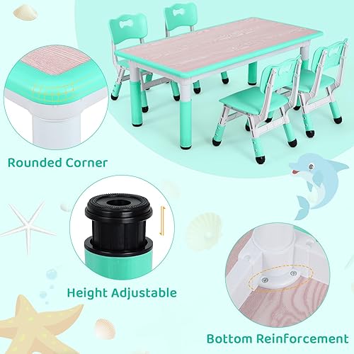 Miniatura 43 de Arlopu Juego de mesa y 4 sillas para niños, juego de mesa y sillas para niños pequeños, patas antideslizantes, escritorio de graffiti, mesa de
