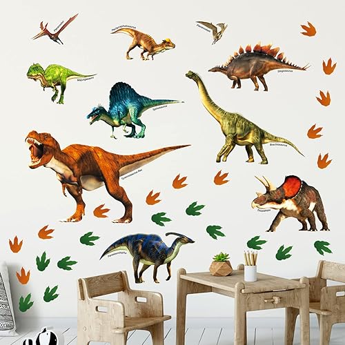 Miniatura 3 de DECOWALL DS8-2012 Calcomanías de pared de dinosaurio para despegar y pegar, calcomanías de pared extraíbles para niños, guardería, dormitorio, sala